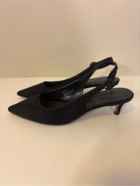 J. Crew Black Slingback Pointed-Toe Kitten Heels 9.5